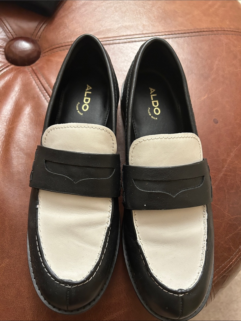 Aldo Black and white Leather Penny Loafers
